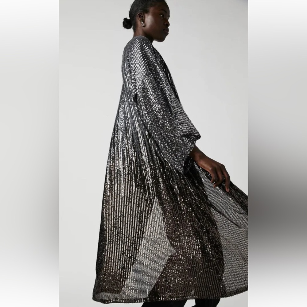 Free People Party On Kimono Silver + Bronze Metallic Sequins  Open OS NWOT $168